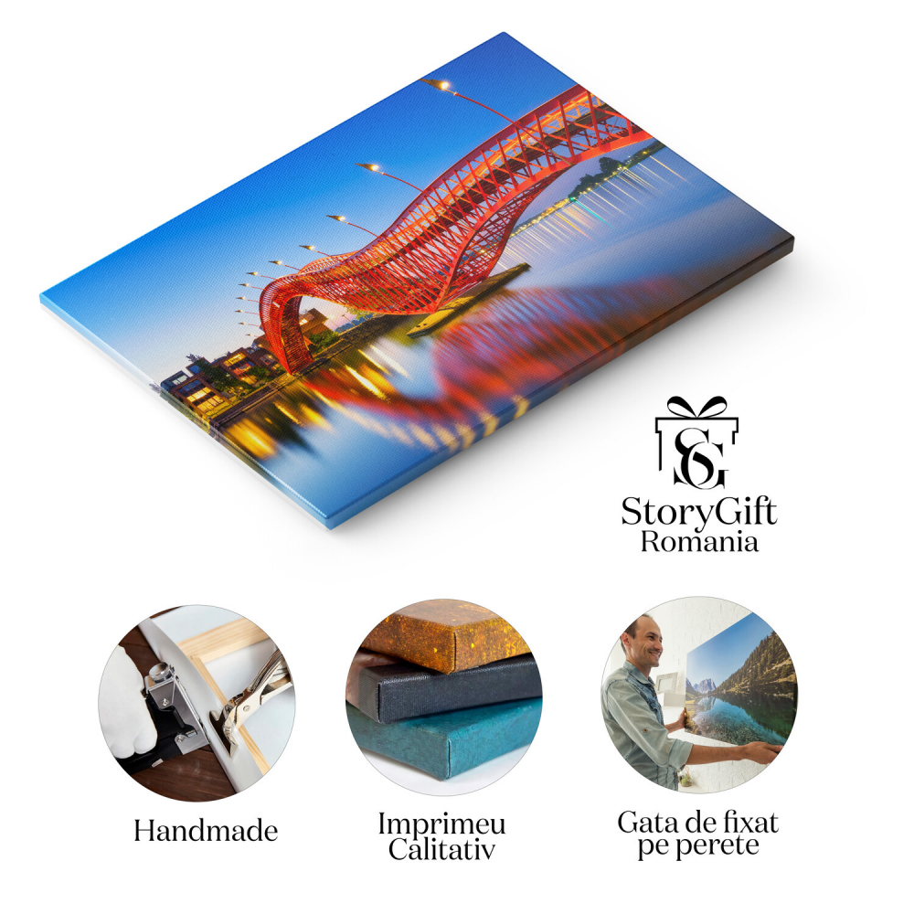 Podul în Oraș în Noapte - Arhitectură Urbană cu Reflexii Luminoase, Marime 40x25CM [2]