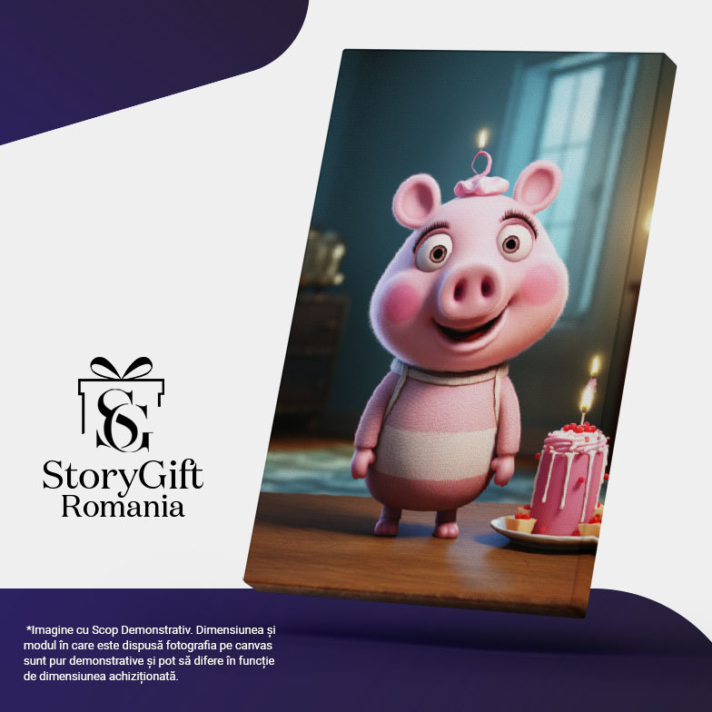 Tablou Canvas:  Porcusorul sarbatorit care se pregateste sa-si sufle lumanarea de pe tort-pentru Iubitorii Peppa Pig Pictura Digitala 40x25CM [5]