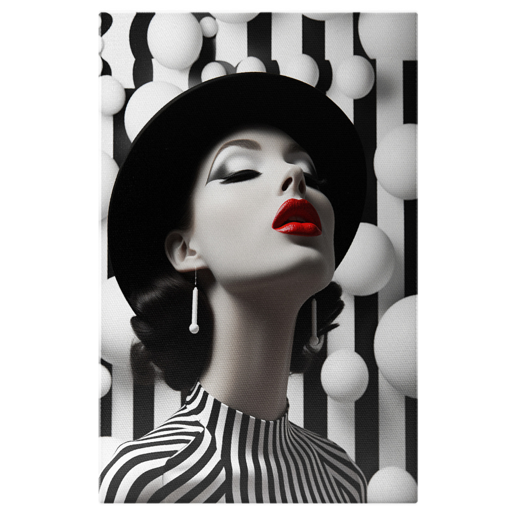 Tablou Canvas - Portret în Stil Iluzii Optice: Frumusețe și Design Vestimentar, Marime 40x25CM [1]