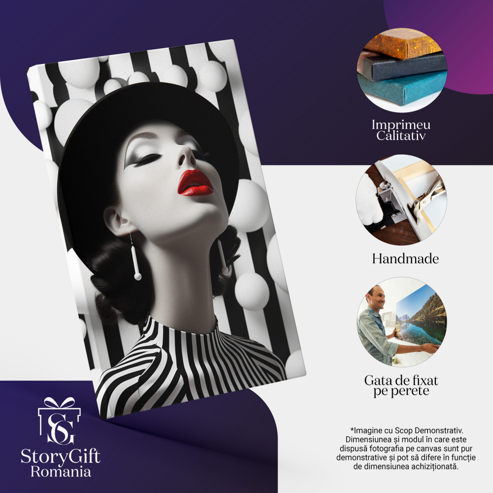 Tablou Canvas - Portret în Stil Iluzii Optice: Frumusețe și Design Vestimentar, Marime 40x25CM [2]