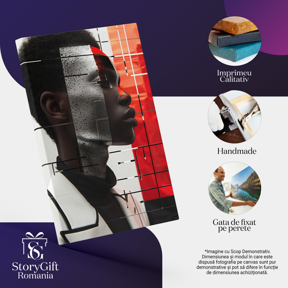 Tablou Canvas - Portret Abstract al unui Bărbat Plin de Mister, Expresii Argintii Nebănuite, Marime 40x25CM [2]