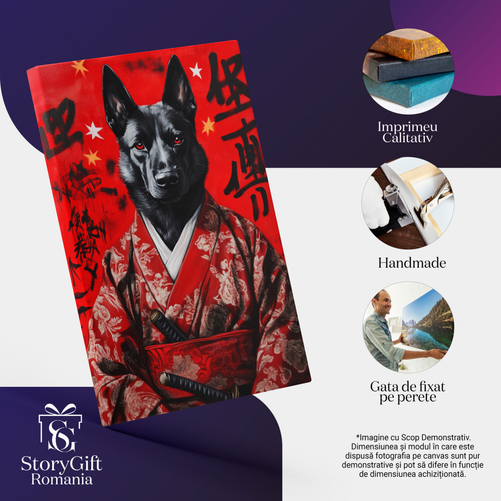  Tablou Canvas Personalizat Asasin Asiatic Cu Kimono Roșu Și SabiiMarime 140x90CM [4]