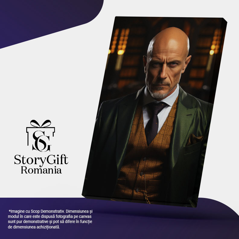Tablou Canvas: Portret barbat de afaceri chel in bibloteca Pictura Digitala 40x25CM [5]