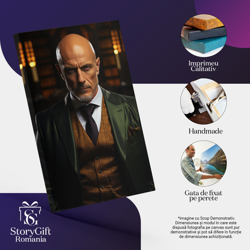 Tablou Canvas: Portret barbat de afaceri chel in bibloteca Pictura Digitala 40x25CM [3]