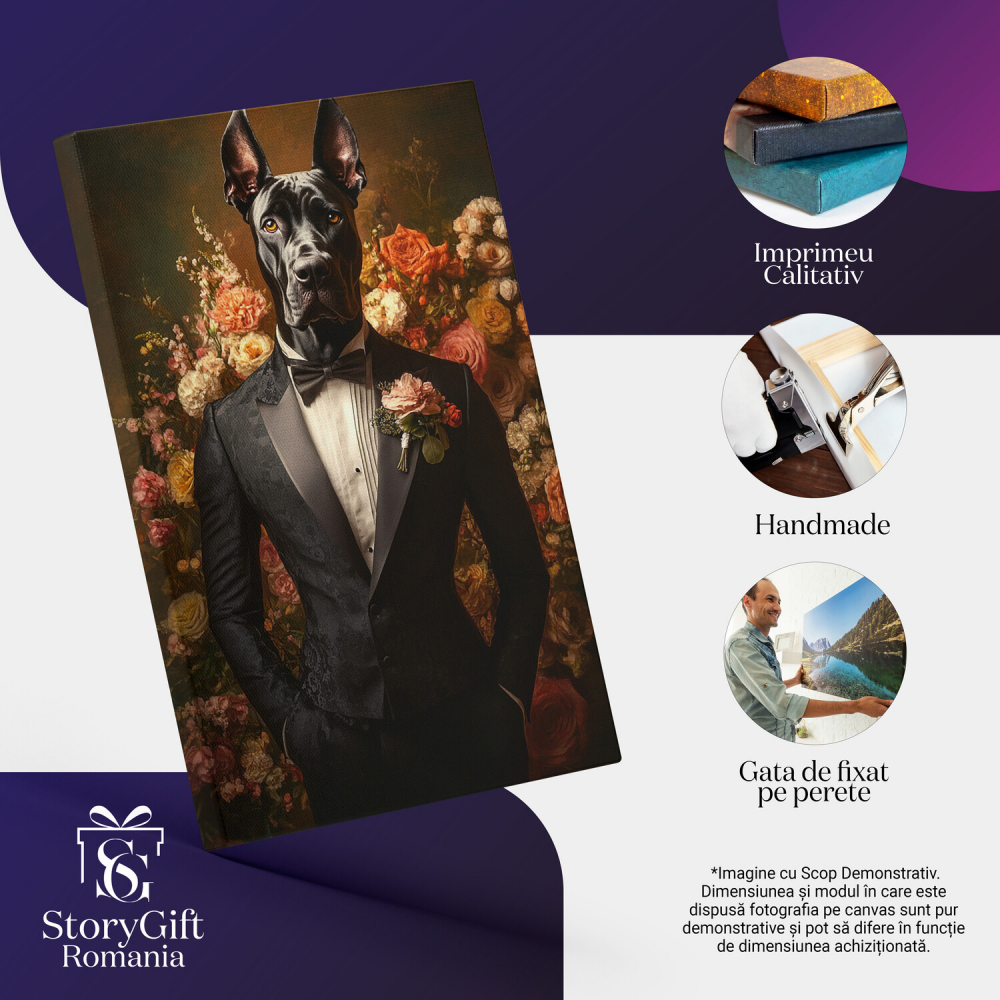 Tablou Canvas Personalizat - Animal în Portret Bărbătesc cu Papion și Broșă
Marime 40x25CM [4]