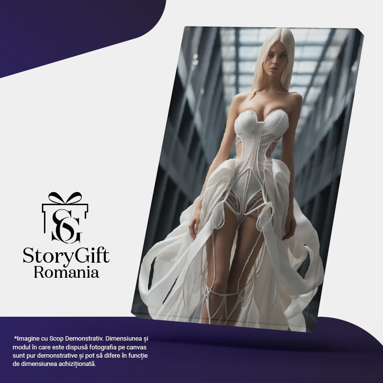 Tablou Canvas: portret barbie fata par bolond rochie moderna privire seducatoarte cladire stil inchisoare Pictura Digitala 40x25CM [5]