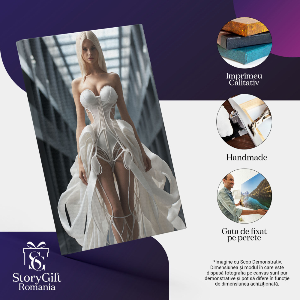 Tablou Canvas: portret barbie fata par bolond rochie moderna privire seducatoarte cladire stil inchisoare Pictura Digitala 40x25CM [3]