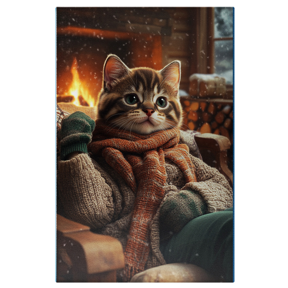  Tablou Canvas Personalizat Relaxare De Crăciun Cu Semineu Și Ținută CroșetatăMarime 40x25CM [1]