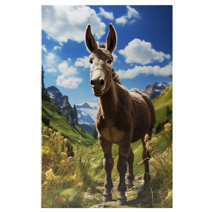 Tablou Canvas: Portret cu un magar frumos  Nor,  Deal,  Peisaj, Animale, Munte, Lant montan, rezervatie naturala Pictura Digitala 40x25CM [1]