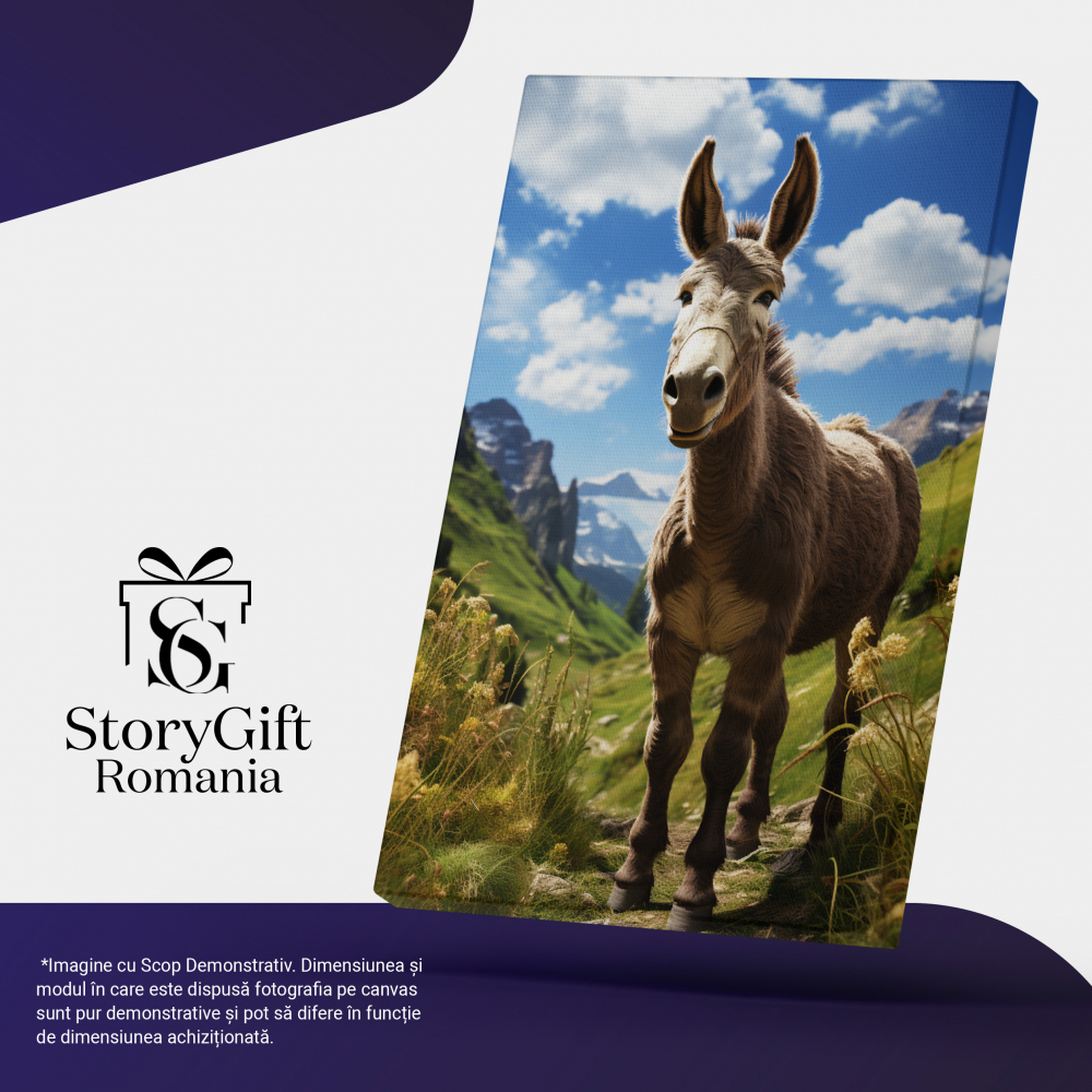 Tablou Canvas: Portret cu un magar frumos  Nor,  Deal,  Peisaj, Animale, Munte, Lant montan, rezervatie naturala Pictura Digitala 40x25CM [5]