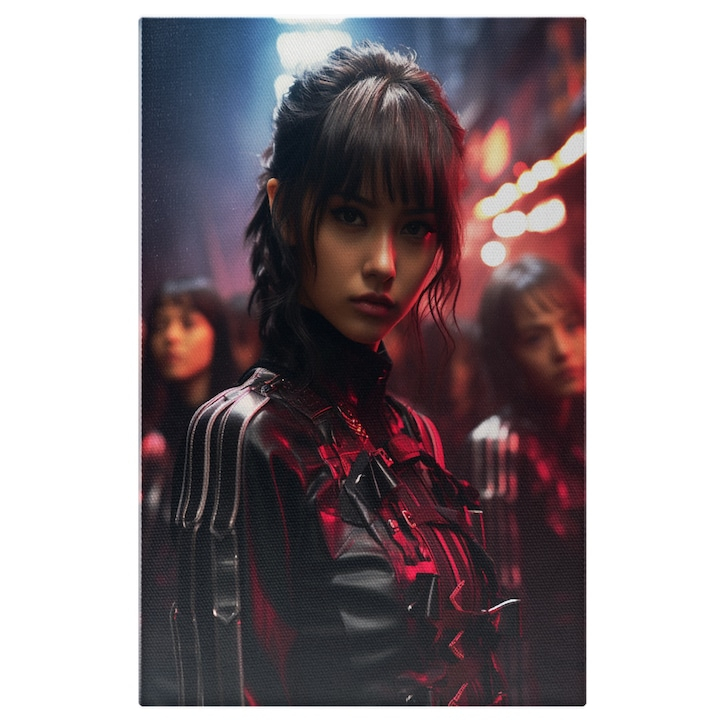 Tablou Canvas:  Portret de fata asiatica draguta - serioasa costum special neon grup Pictura Digitala 40x25CM [1]