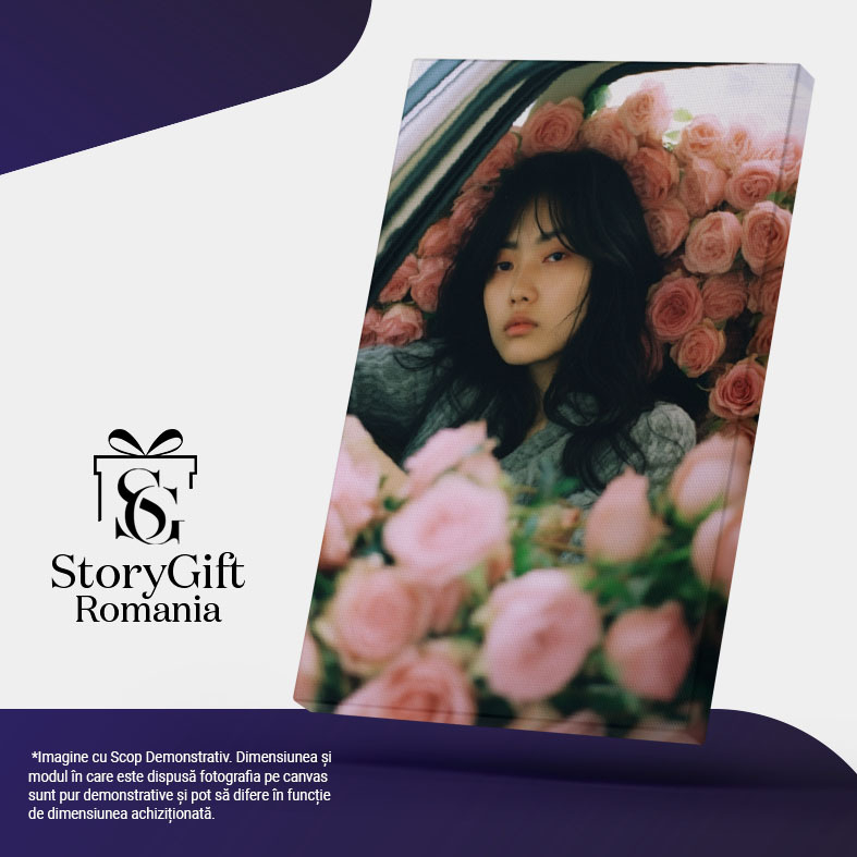 Tablou Canvas:  Portret de fata in masina - plina cu trandafiri fotografie roz Pictura Digitala 40x25CM [5]