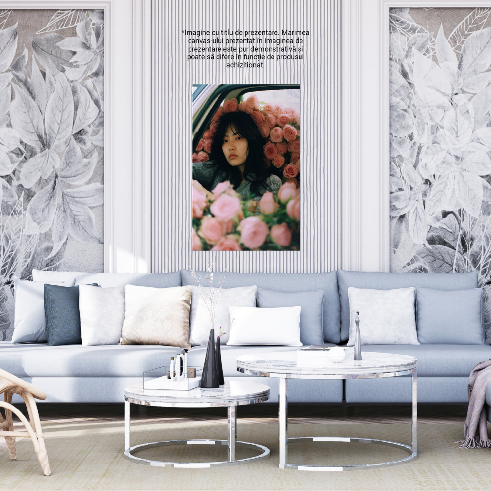 Portret de Fată în Mașină cu Trandafiri Roz - Pictură Digitală, Marime 40x25CM [4]