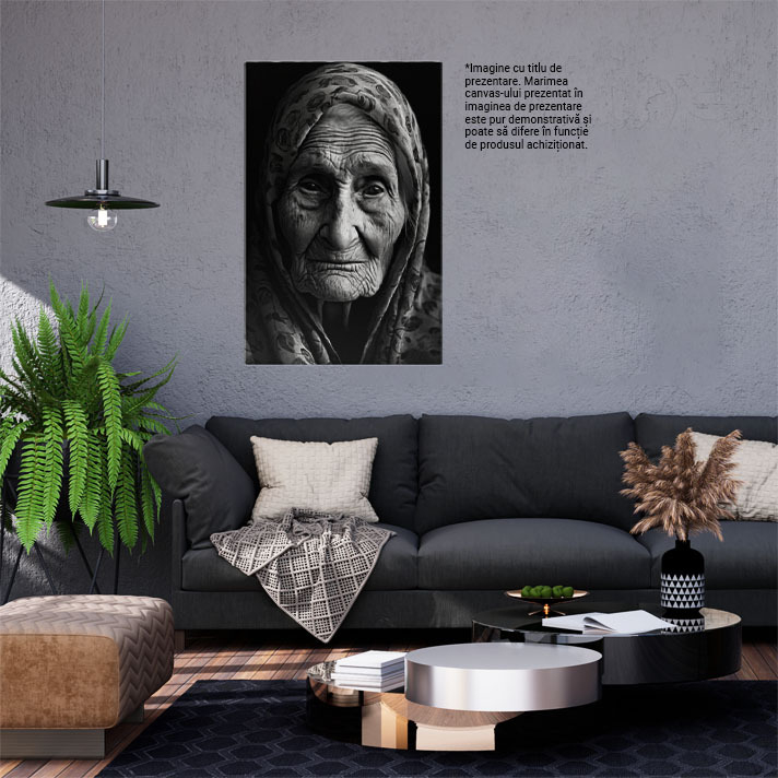 Tablou Canvas:  Portret de femeie batrana - ochi indurerati tristete b&w Pictura Digitala 40x25CM [2]