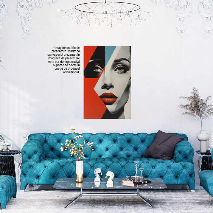 Tablou Canvas:  Portret de femeie in stil abstract - buze rosii figuri geometrice Pictura Digitala 40x25CM [2]