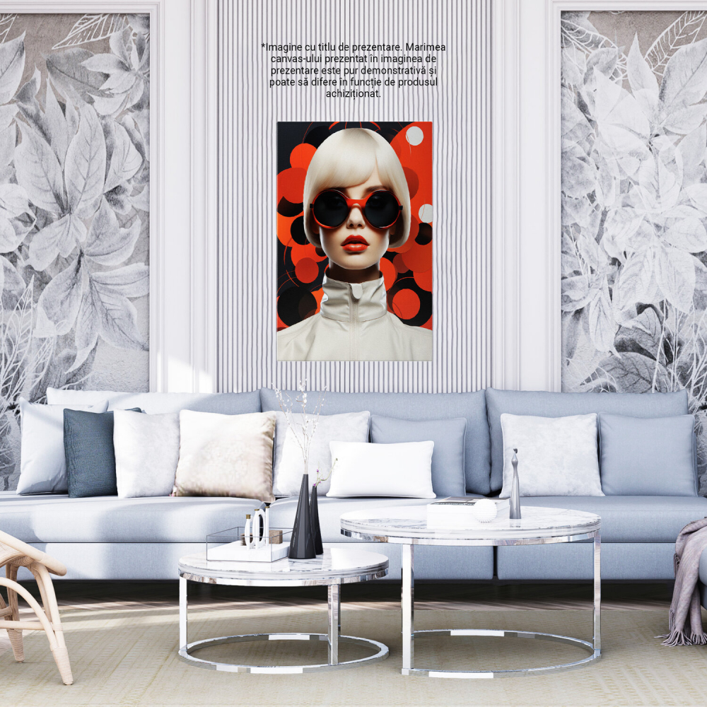 Tablou Canvas Portret Femeie cu Păr Blond Platinat și Ochelari de Soare - Artă Digitală Stilizată, Marime 40x25CM [4]