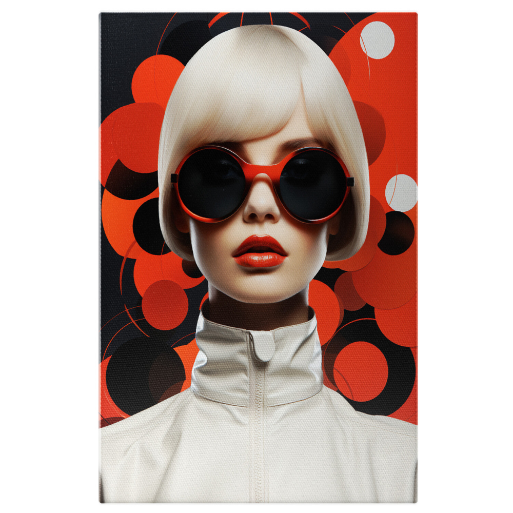 Tablou Canvas Portret Femeie cu Păr Blond Platinat și Ochelari de Soare - Artă Digitală Stilizată, Marime 40x25CM [1]