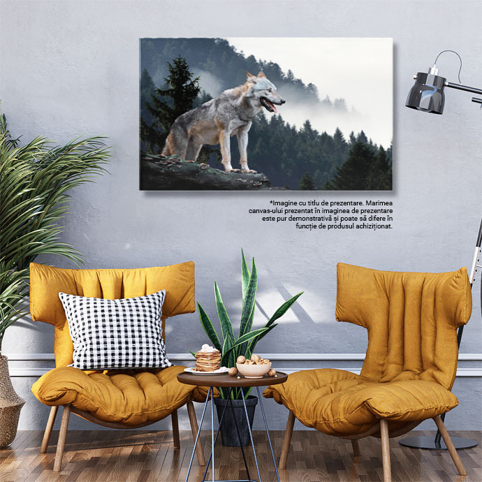 Tablou Canvas - Portret de Lup Gris: Privirea Salbatica a Lupului in Natura 40x25CM [3]