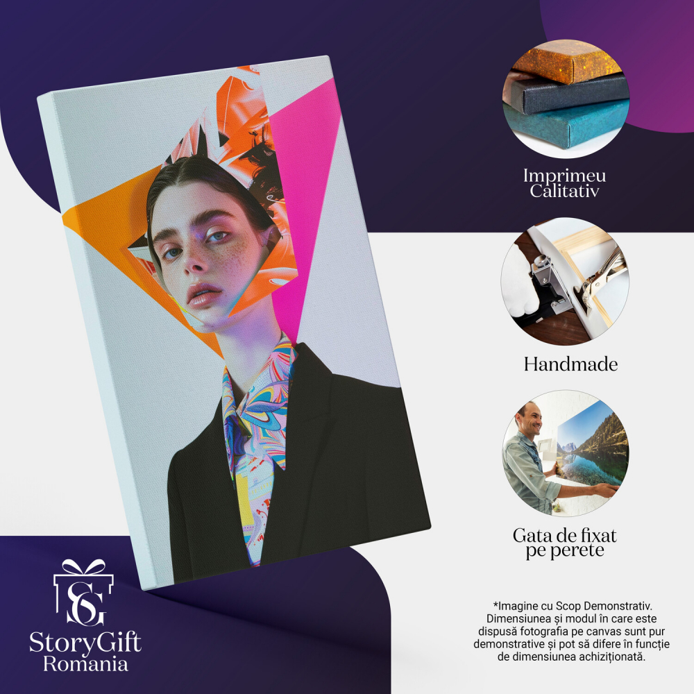 Tablou Canvas - Portret Abstract cu Chip în Forme Neregulate, Marime 40x25CM [2]