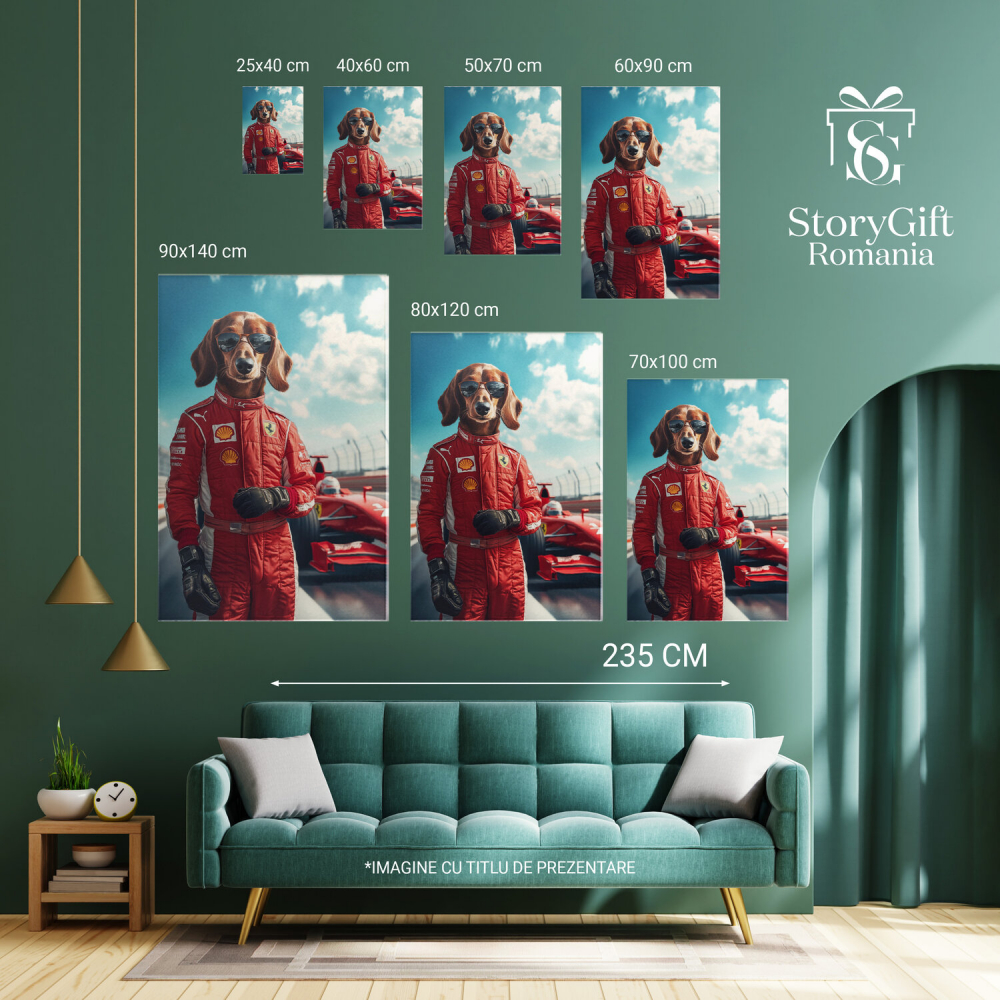  Tablou Canvas Personalizat Pilot De Formula 1 Cu Mașină Roșie Pe CircuitMarime 40x25CM [6]