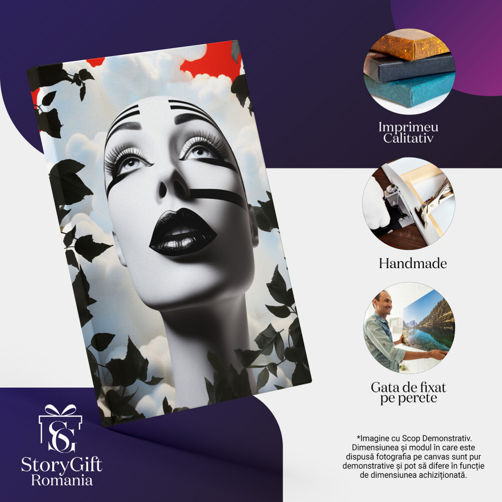 Portret Expresiv cu Dungi în Negru, Roșu și Alb, Marime 40x25CM [2]