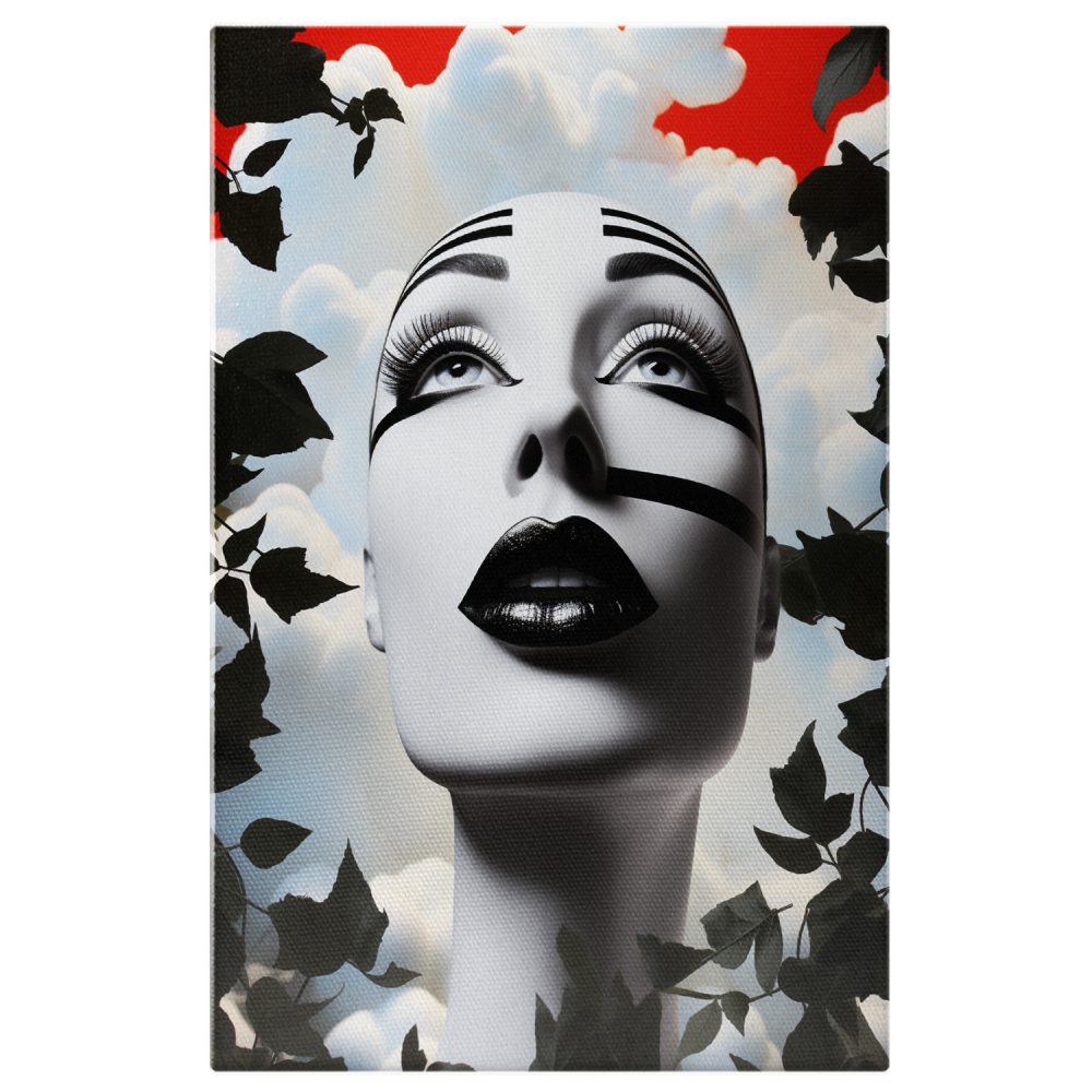 Portret Expresiv cu Dungi în Negru, Roșu și Alb, Marime 40x25CM [1]