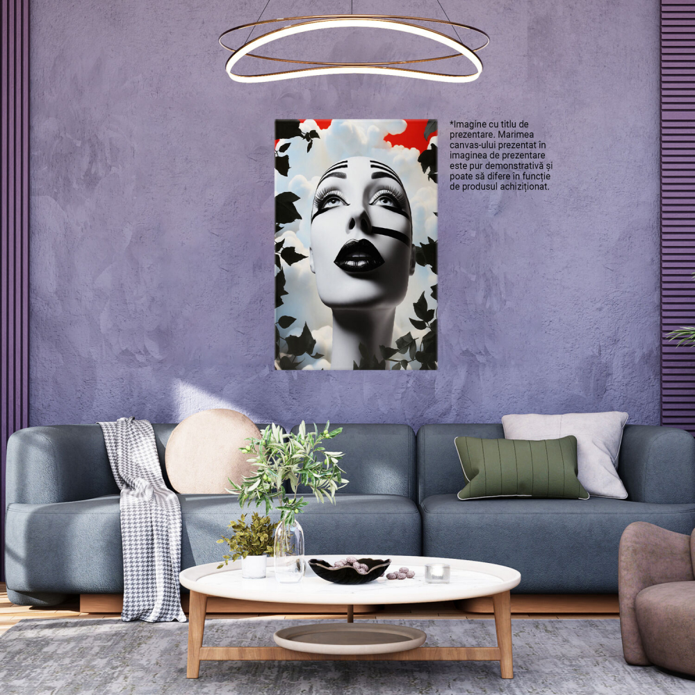 Portret Expresiv cu Dungi în Negru, Roșu și Alb, Marime 40x25CM [4]