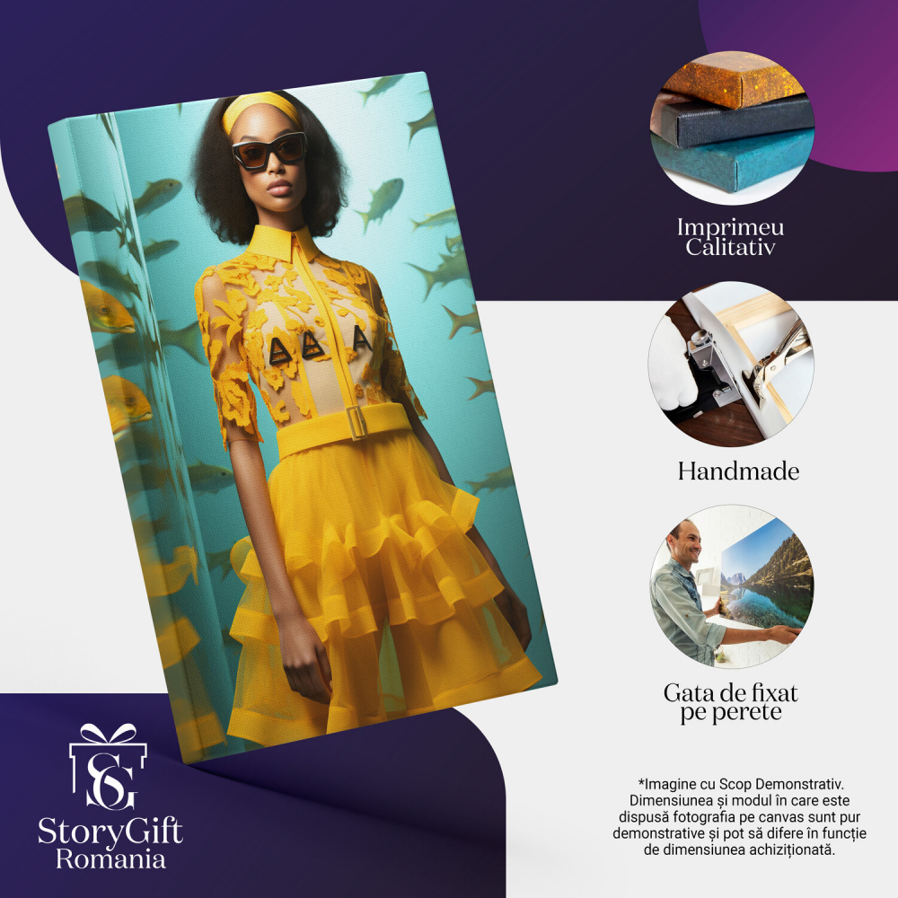 Tablou Canvas - Portret Fată cu Stil Afro în Ținută Modernă Galbenă, Marime 40x25CM [2]