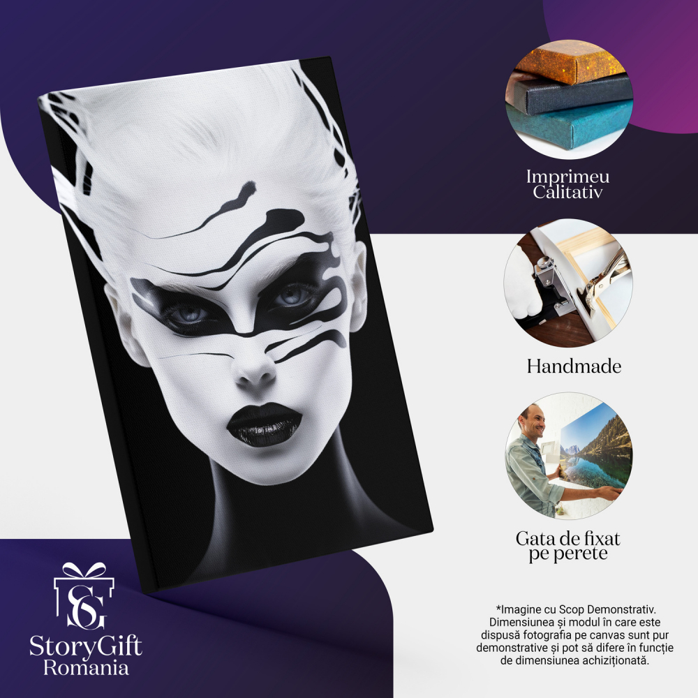 Portret Femeie cu Chip Alb și Dungi Negre - Pictură Digitală, Marime 40x25CM [2]