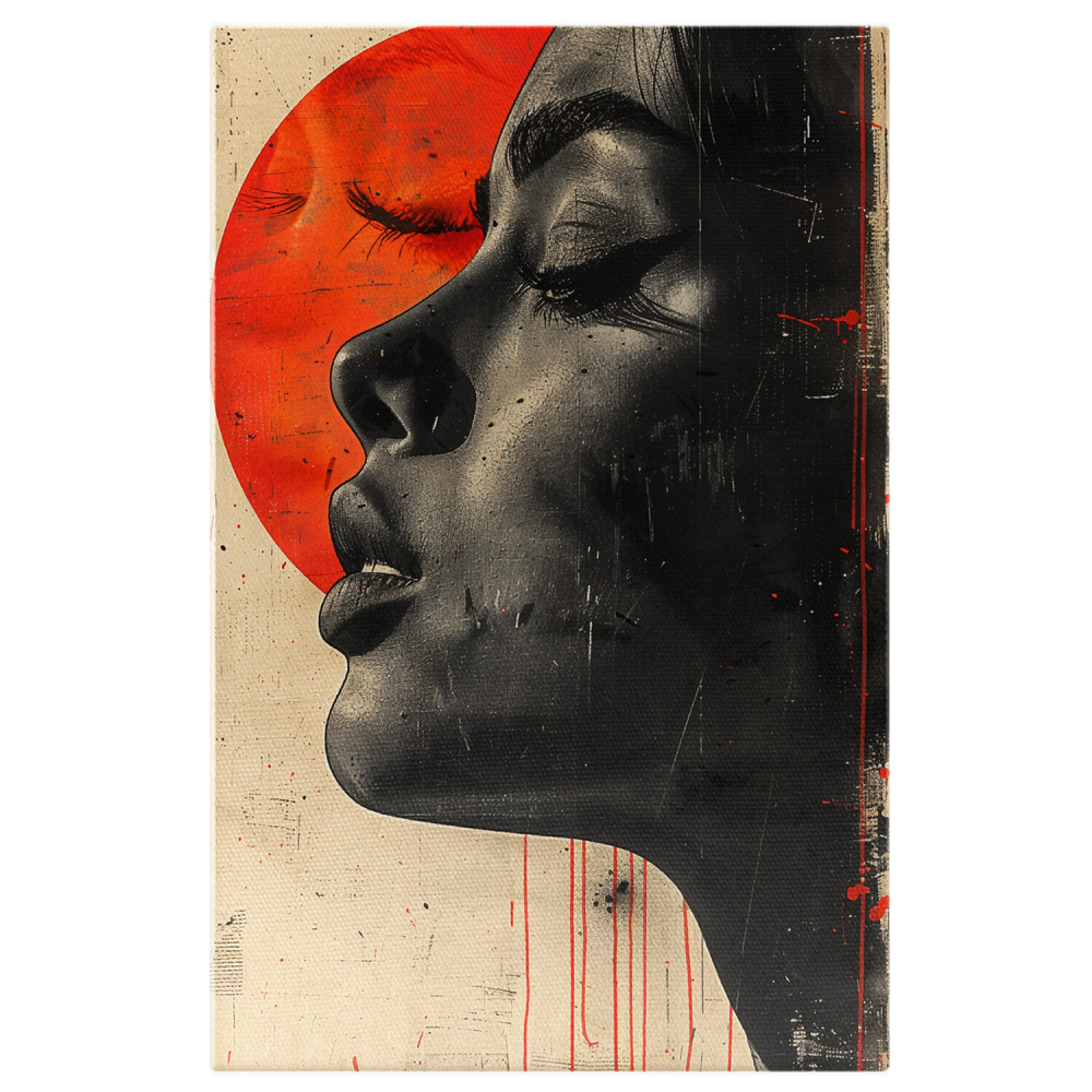 Portret Feminin din Profil – Dama cu Ochii Închiși, Gene Lungi și Pata de Culoare, Marime 40x25CM [1]