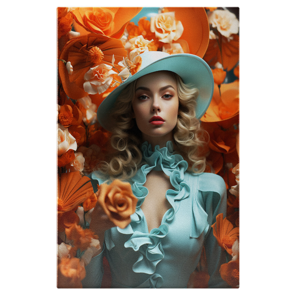 Tablou Canvas cu Portretul unei Doamne Europene în Bleu, Marime 40x25CM [1]