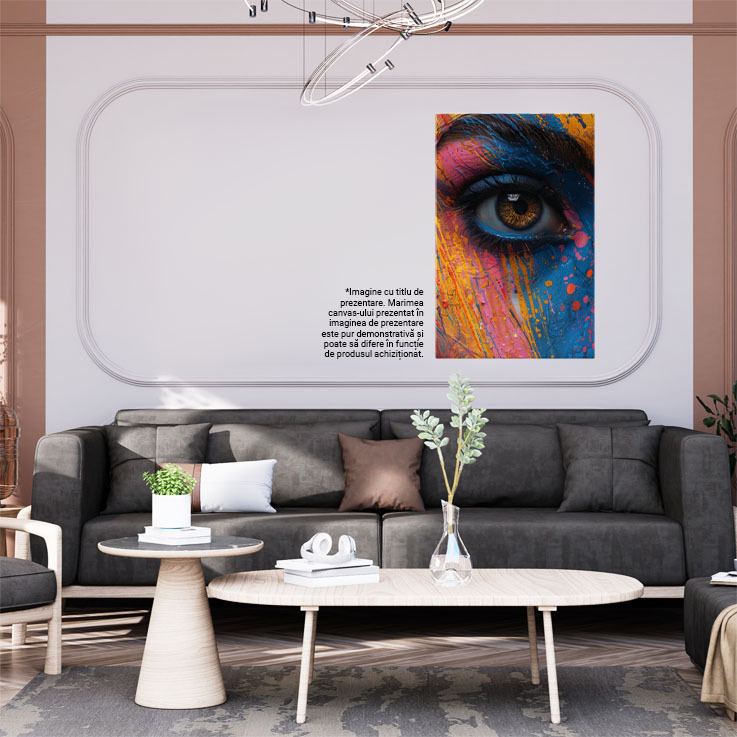 Tablou Canvas  Portret Feminin Ochi Caprui cu Genele Lungi si Spranceana, Chip Pictat in multe Culori , Pictura Digitala 40x25CM [2]
