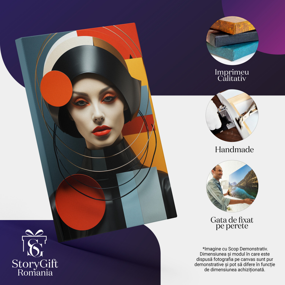 Tablou Canvas - Portret Feminin Palid cu Ținută Neagră Abstractă, Marime 40x25CM [2]