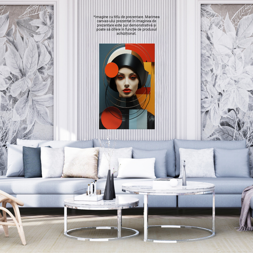 Tablou Canvas - Portret Feminin Palid cu Ținută Neagră Abstractă, Marime 40x25CM [4]