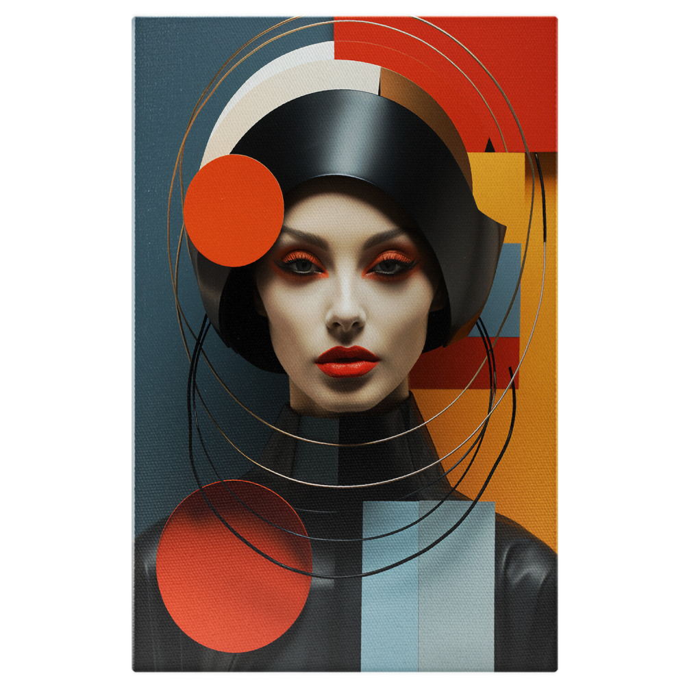 Tablou Canvas - Portret Feminin Palid cu Ținută Neagră Abstractă, Marime 40x25CM [1]