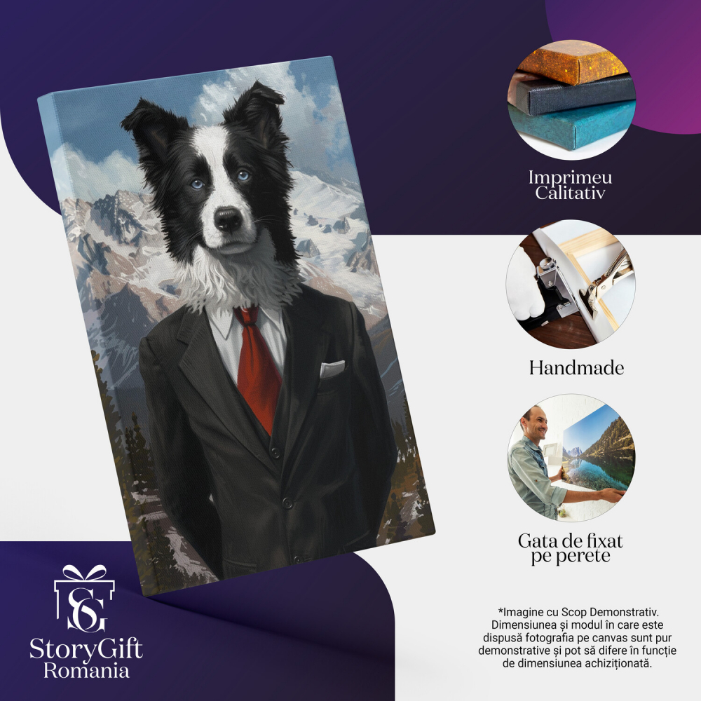 Tablou Canvas Portret Fotorealistic al Câinelui Akita în Costum cu Cravată Roșie, Marime 40x25CM [2]