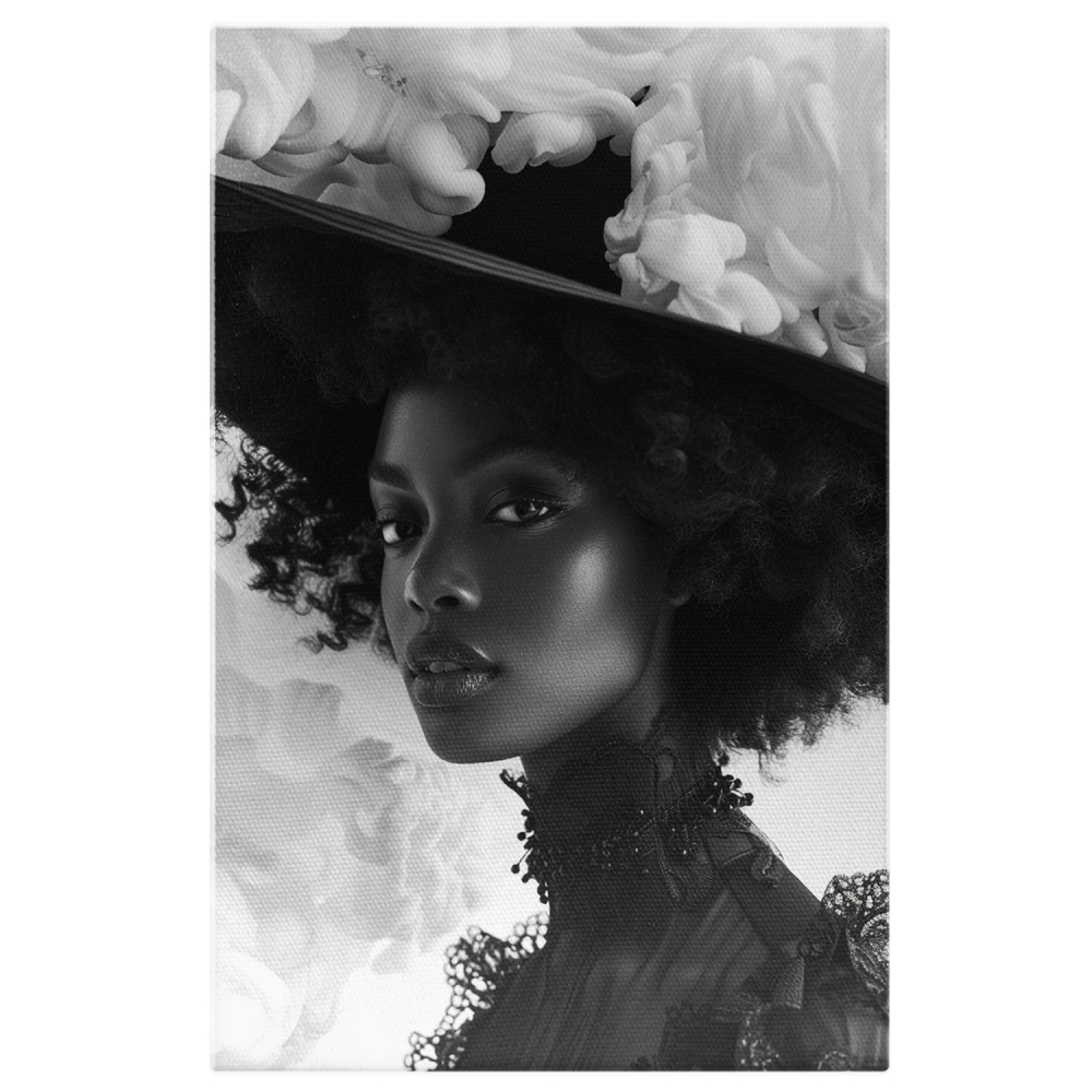 Portret Dramatic în Alb și Negru - Doamnă în Rochie cu Fum Dens pe Palarie, Marime 40x25CM [1]