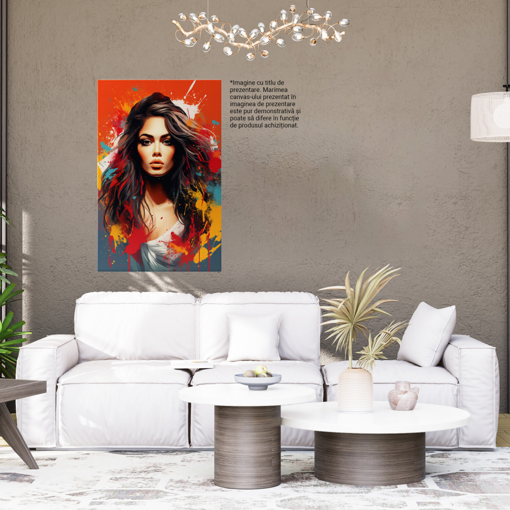 Portret Colorat al Femeii cu Părul Lung și Chip Luminos - Pictură Digitală în Alb, Marime 40x25CM [4]