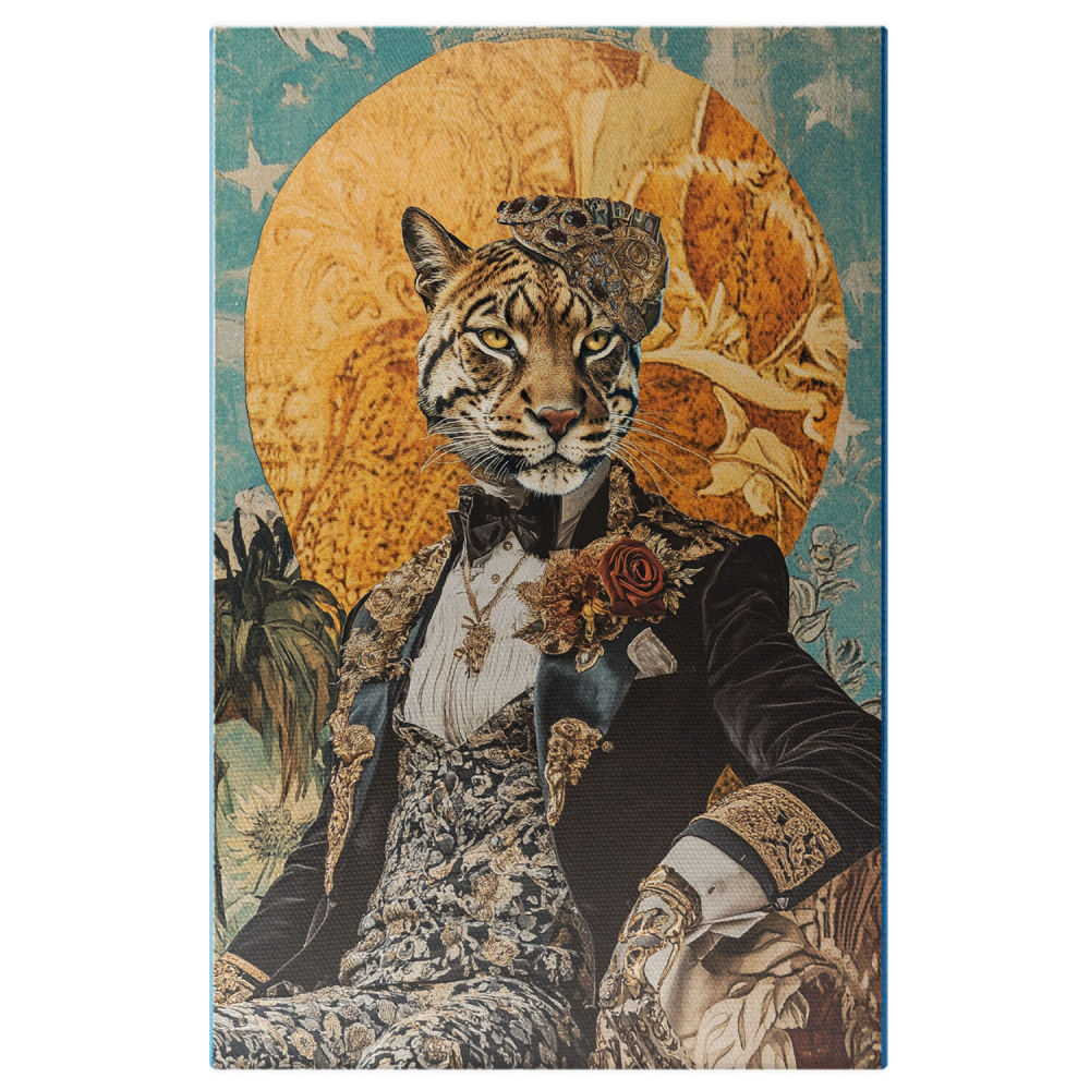 Portret Marchiz pe Fotoliu - Tinuta Abstractă cu Flori și Medalion
Marime 40x25CM [1]