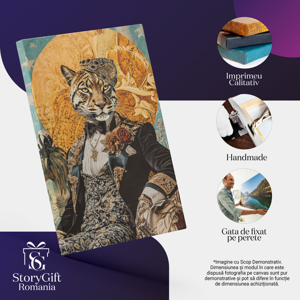 Portret Marchiz pe Fotoliu - Tinuta Abstractă cu Flori și Medalion
Marime 40x25CM [4]