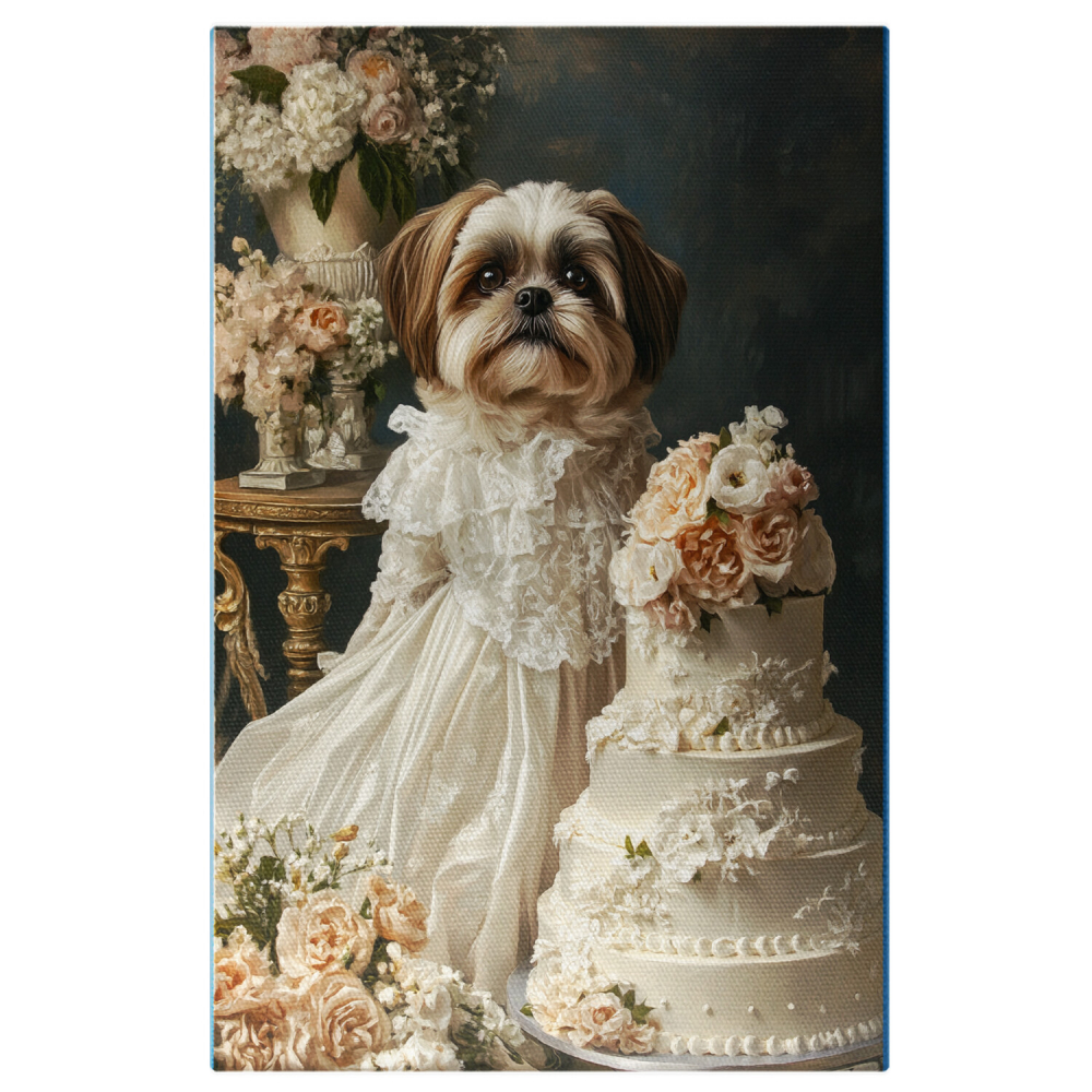  Tablou Canvas Personalizat Mireasă Regală Cu Rochie Albă Și Tort De NuntăMarime 40x25CM [1]