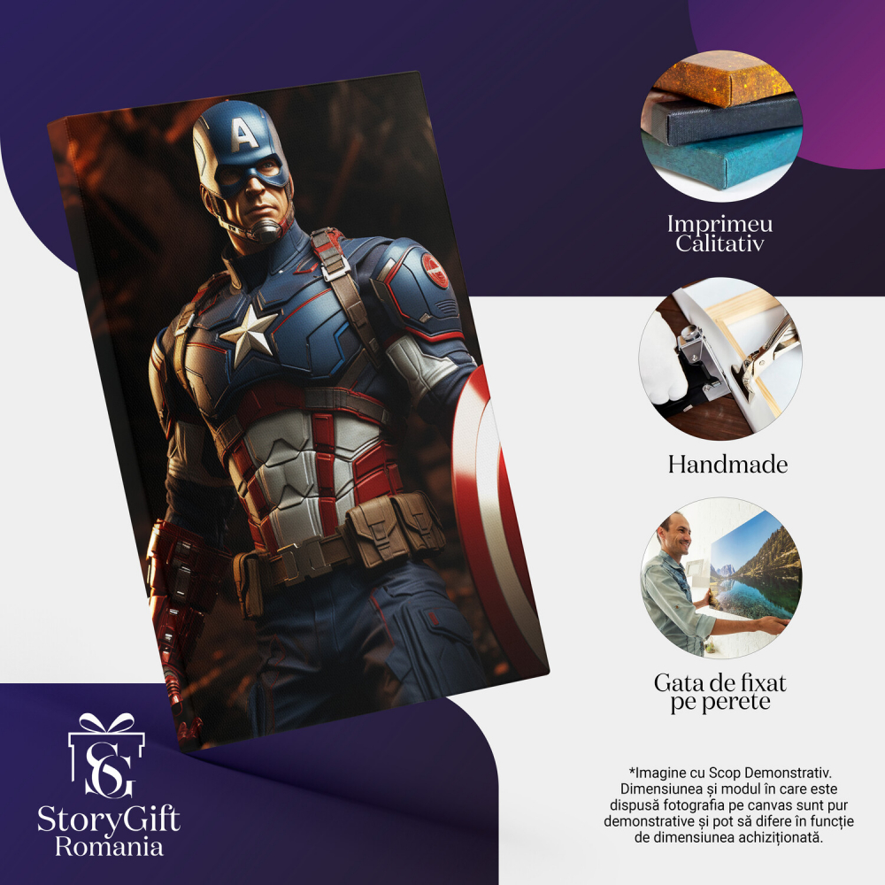 Tablou Canvas - Portret Captain America cu Scut, Marime 40x25CM [2]