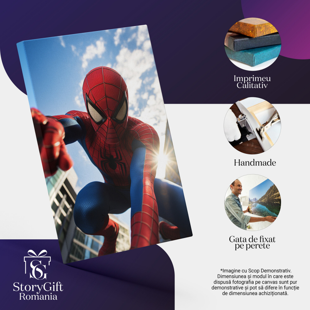 Tablou Canvas cu Portretul lui Spiderman între Clădiri, Marime 40x25CM [2]