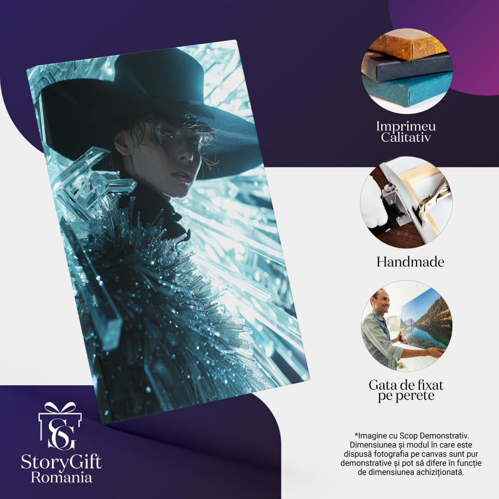 Portret Sumbru al unei Domnișoare Îmbrăcate în Negru - Pictură Digitală Chip între Turturi, Marime 40x25CM [2]