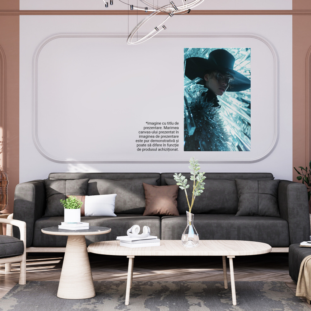 Portret Sumbru al unei Domnișoare Îmbrăcate în Negru - Pictură Digitală Chip între Turturi, Marime 40x25CM [4]