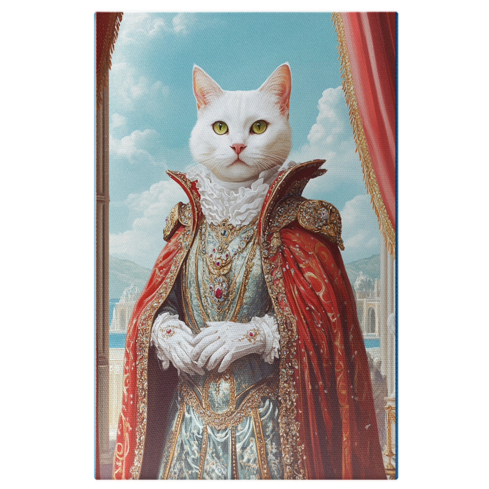  Tablou Canvas Personalizat Portret Regal Pe Balconul Castelului Cu Manta RoșieMarime 140x90CM [1]