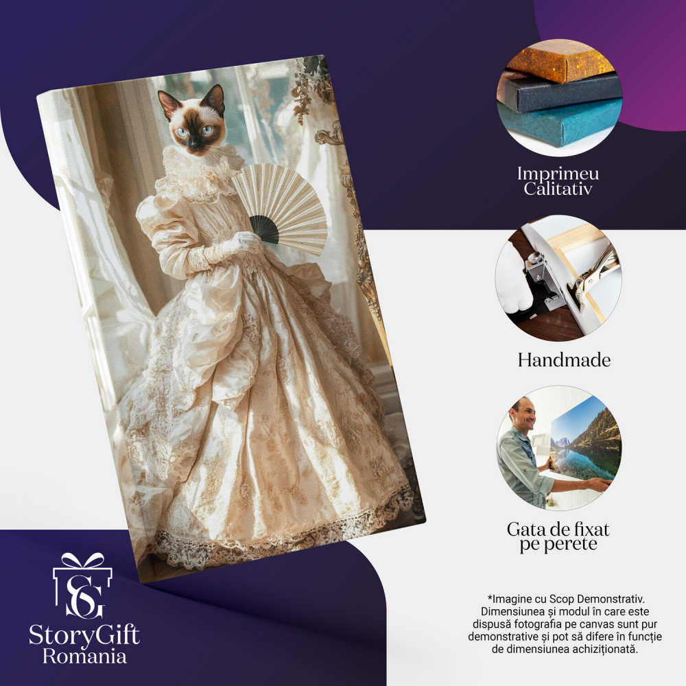  Tablou Canvas Personalizat Portret Regină Cu Rochie Albă Și Guler Din DantelăMarime 70x50CM [4]