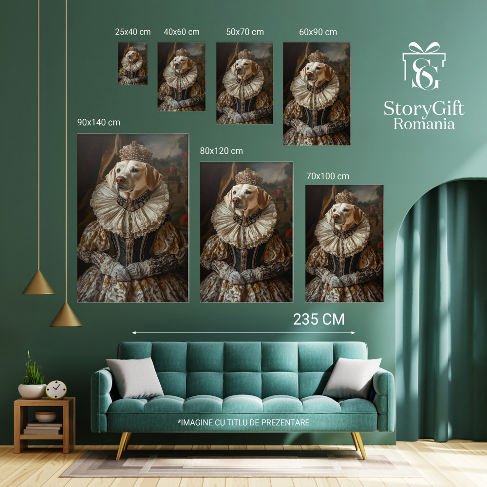  Tablou Canvas Personalizat Regină Cu Rochie Aurie Și Guler Din DantelăMarime 70x50CM [6]