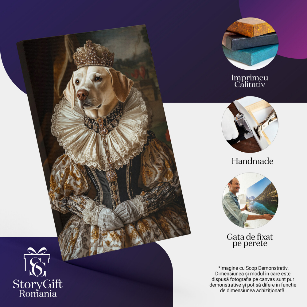  Tablou Canvas Personalizat Regină Cu Rochie Aurie Și Guler Din DantelăMarime 70x50CM [4]