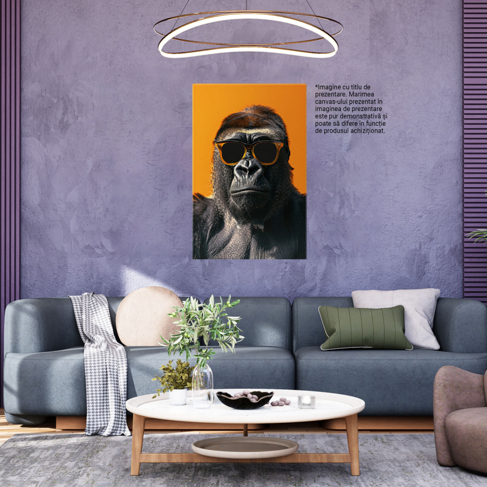 Tablou Canvas Portret Gorilă cu Ochelari de Soare Galbeni - Pictură Digitală Close-Up, Marime 40x25CM [3]